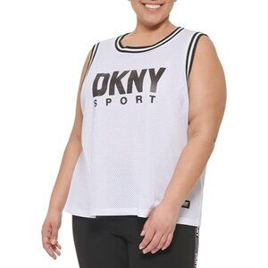 DKNY Womens Summer T Shirt Top Basketball Cropped Mesh Muscle Jersey White 2X